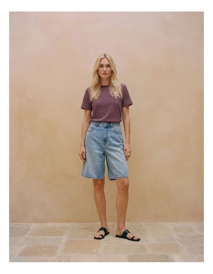 Jada Naima Cotton Stripe T-Shirt in Burgundy image 2
