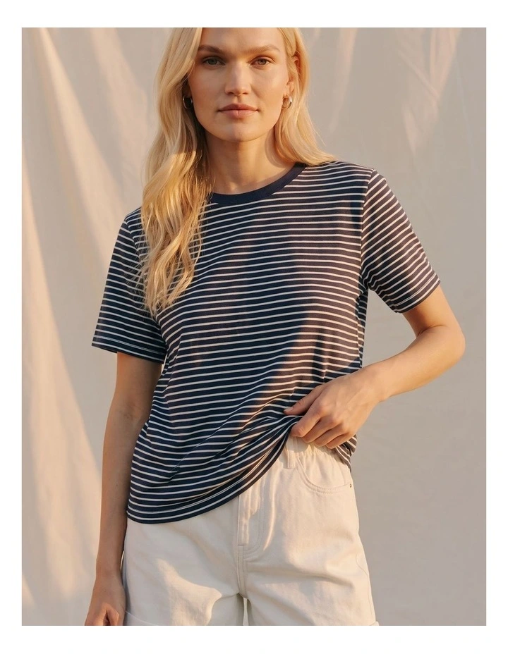 Jada Naima Cotton Stripe T-Shirt in Navy image 1