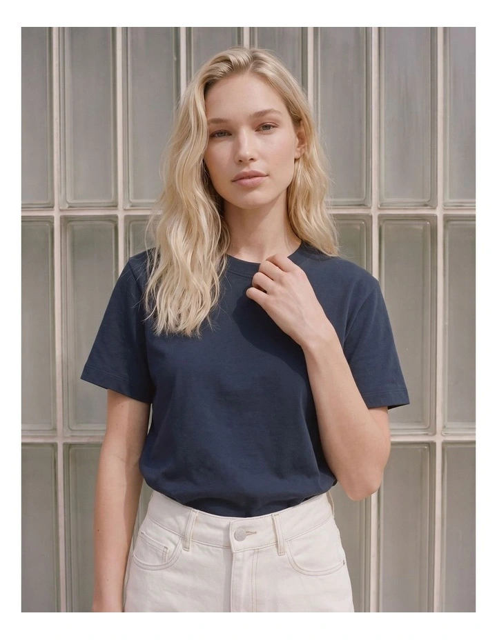 Naima Cotton T-Shirt in Navy image 2