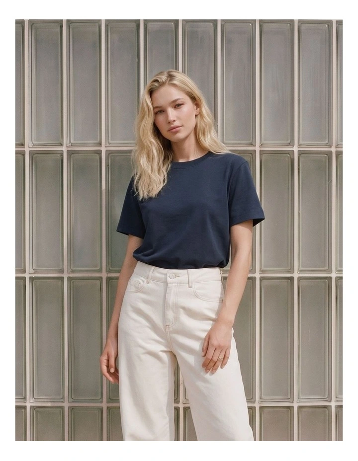 Naima Cotton T-Shirt in Navy image 3