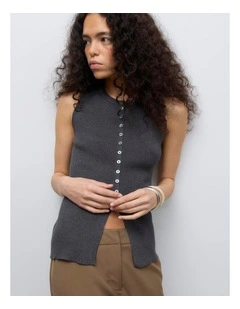 Ukino Knit Buttoned Vest in Grey