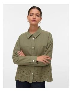 Hitta Embroidered Denim Jacket in Khaki