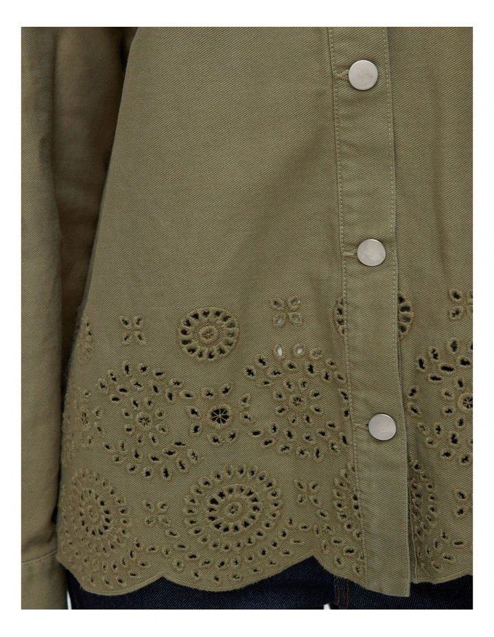 Hitta Embroidered Denim Jacket in Khaki image 3