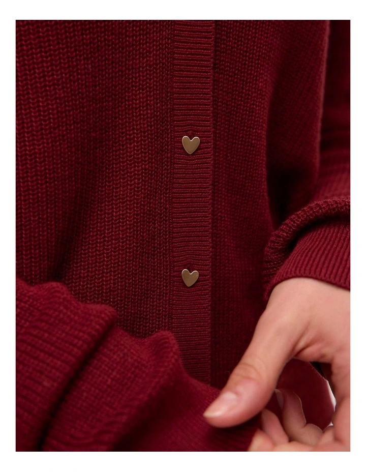 Newlex V-Neck Heart Cardigan in Red image 3