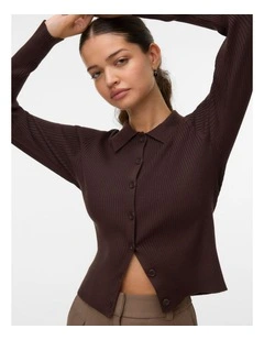 Vadin Poloneck Cardigan in Chocolate