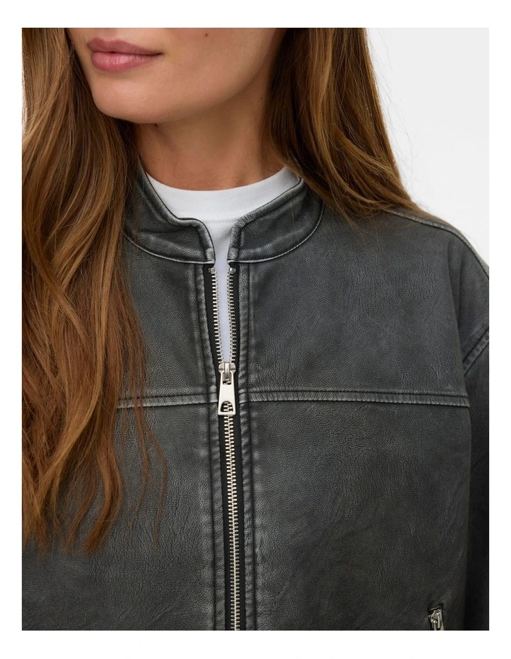 Pamela Short Faux Leather Jacket in Dark Grey image 2