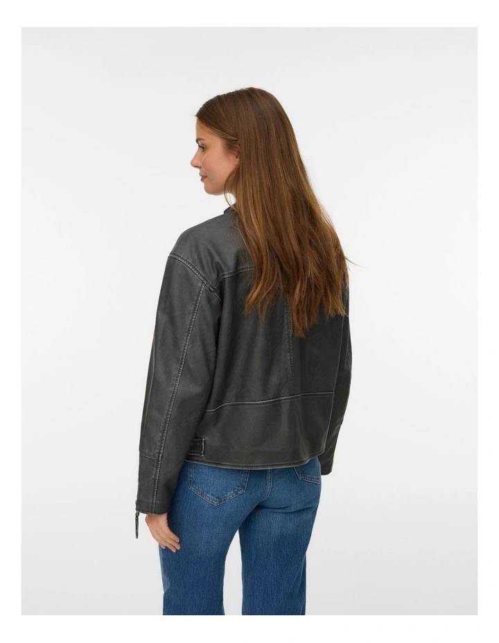 Pamela Short Faux Leather Jacket in Dark Grey image 3