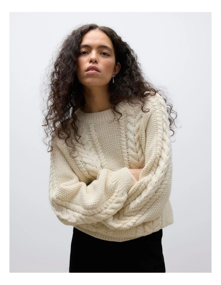 Toa Long Sleeve Cable Knit in Oatmeal image 1