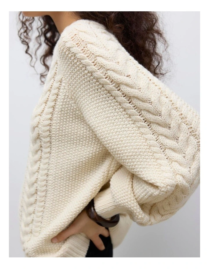 Toa Long Sleeve Cable Knit in Oatmeal image 2