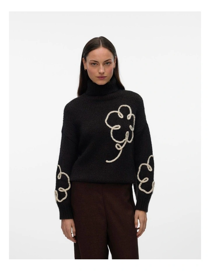 Fatima Embroidered Knit Top in Chocolate image 1