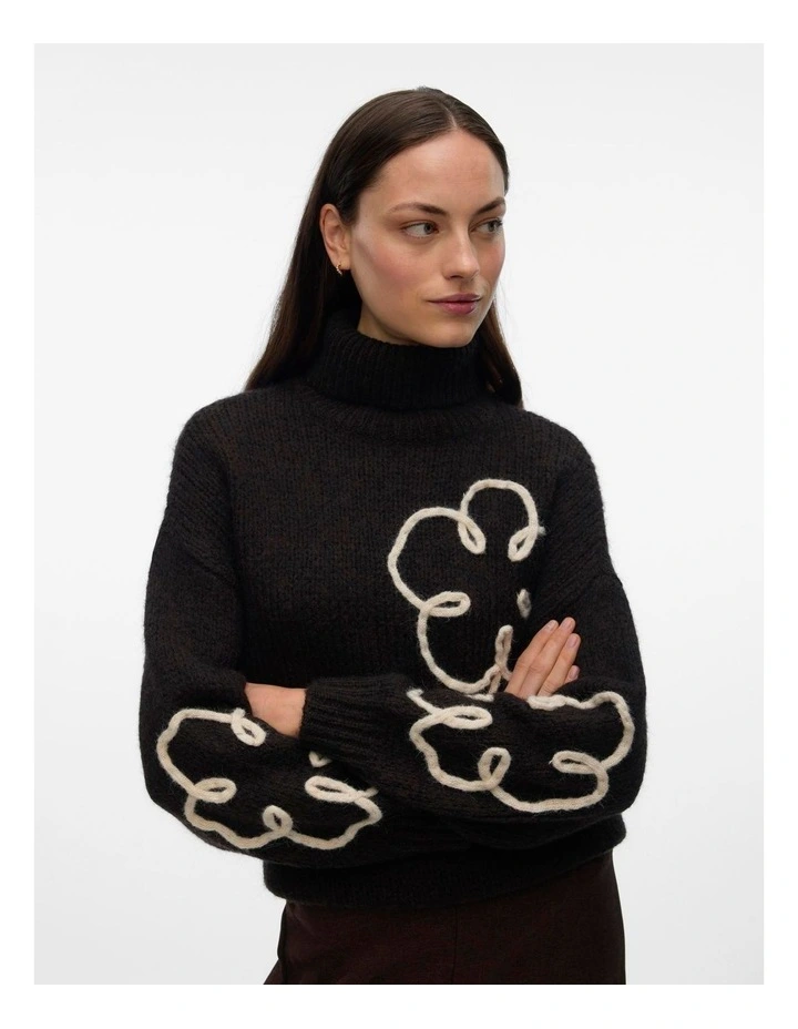 Fatima Embroidered Knit Top in Chocolate image 2