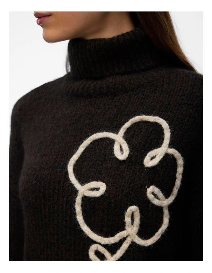 Fatima Embroidered Knit Top in Chocolate image 3