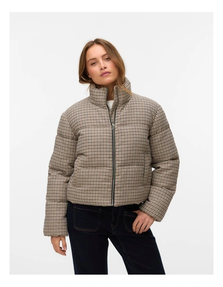 Lyon Short Printed Padded Jacket in Beige image 1