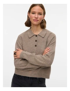 Exciting Long Sleeve Polo Knit in Beige