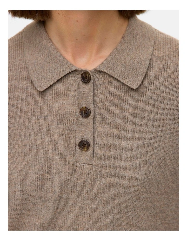 Exciting Long Sleeve Polo Knit in Beige image 2