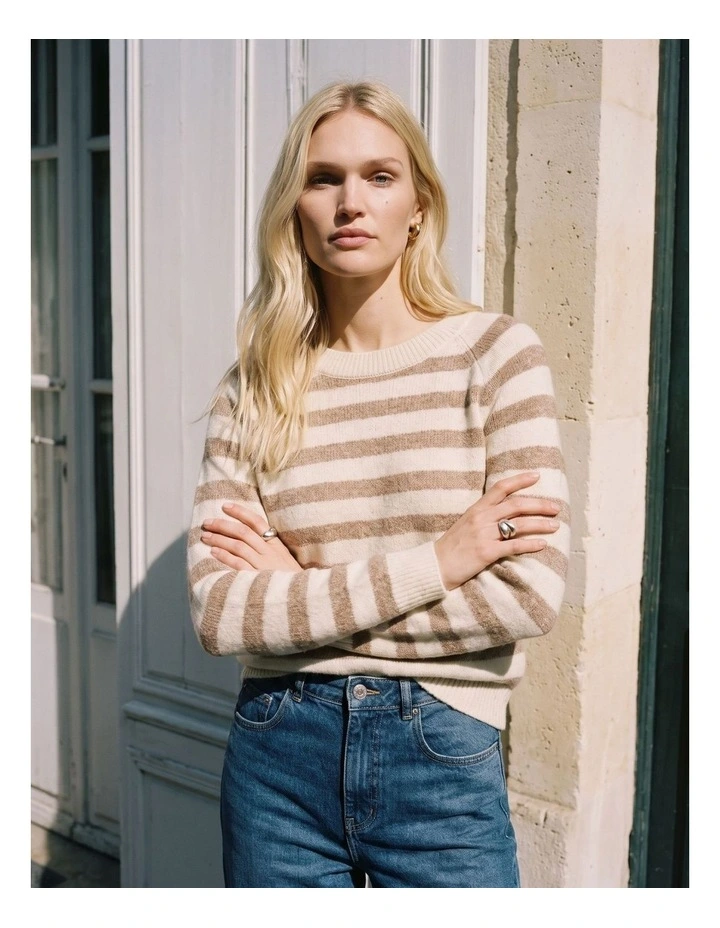 Doffy Long Sleeve Striped Knit in Oatmeal image 1
