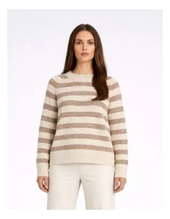Doffy Long Sleeve Striped Knit in Oatmeal