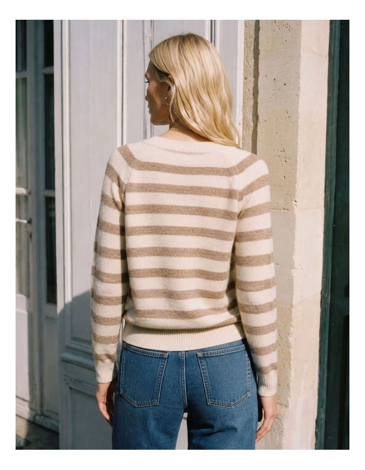 Doffy Long Sleeve Striped Knit in Oatmeal image 2