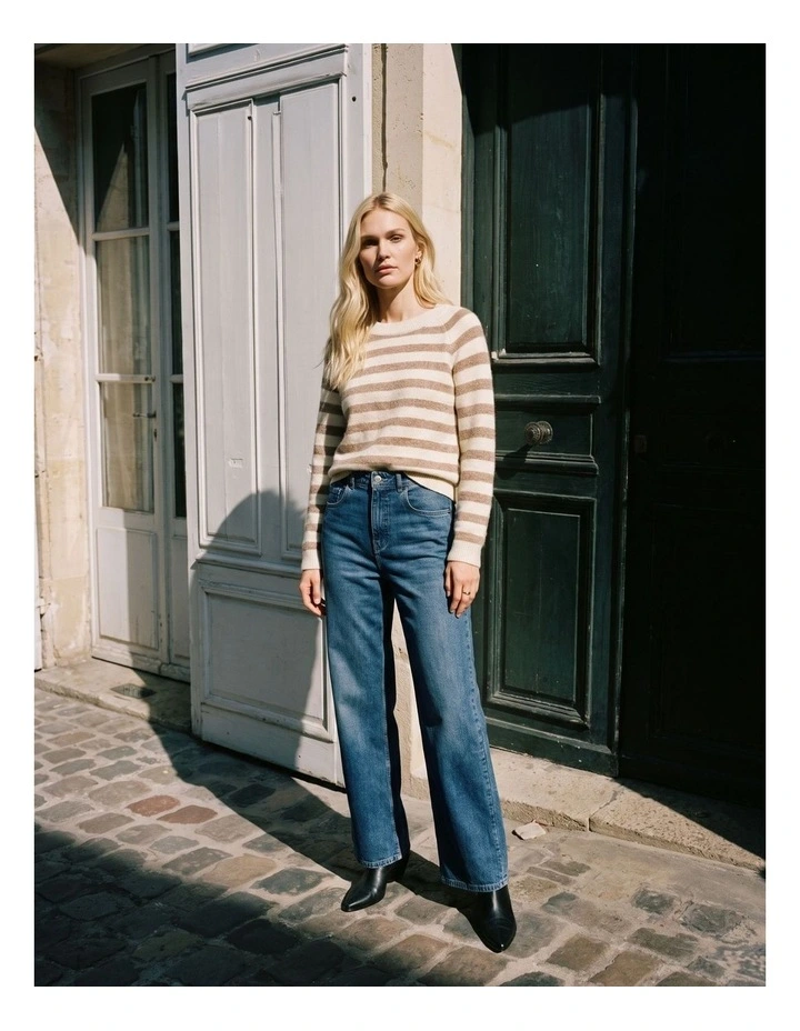 Doffy Long Sleeve Striped Knit in Oatmeal image 3