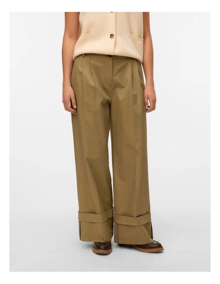 Kora High Waisted Wide Fold Up Pants in Khaki image 3