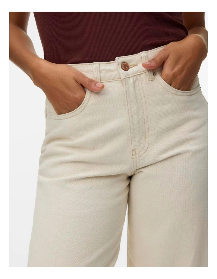 Zelda High Waisted Barrel Fold Up Jeans in Beige image 2