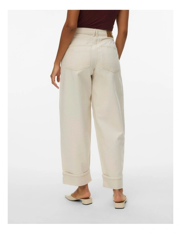 Zelda High Waisted Barrel Fold Up Jeans in Beige image 3