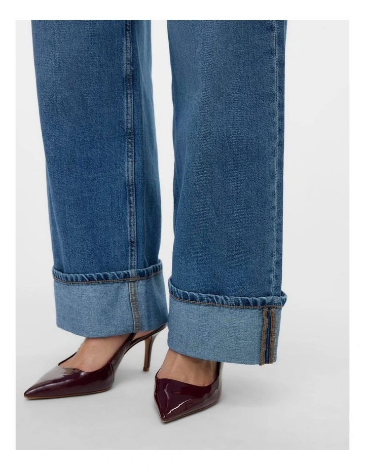 Rae High Rise Wide Fold Up Jeans in Blue image 4