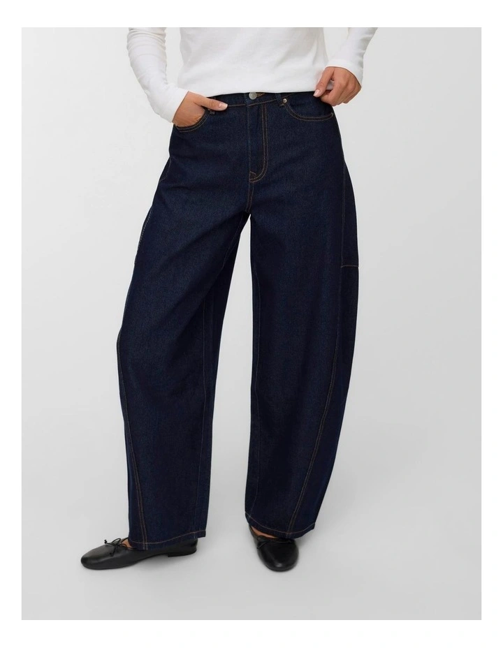 Kaitlin High Waisted Wide Barrel Jeans in Dark Denim image 1