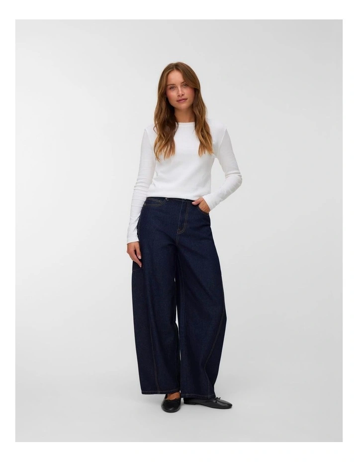 Kaitlin High Waisted Wide Barrel Jeans in Dark Denim image 4