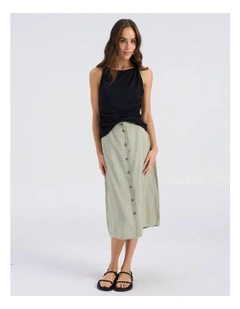 Rose Buttoned Midi Skirt in Khaki