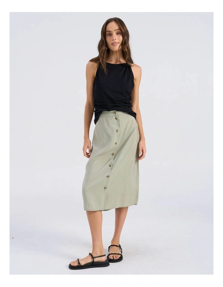 Rose Buttoned Midi Skirt in Khaki image 2