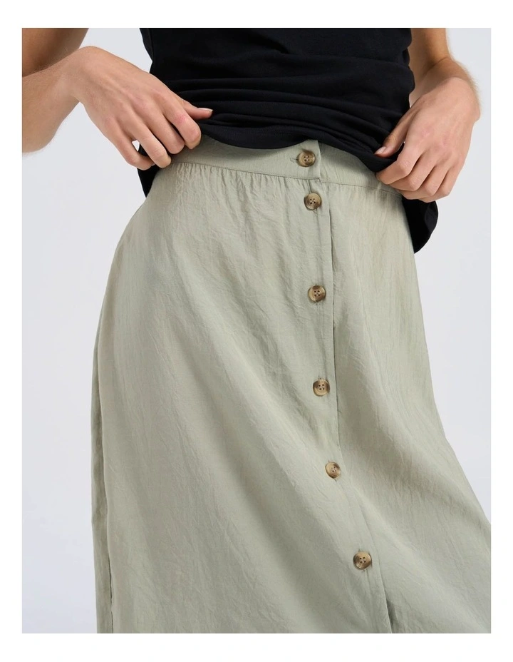 Rose Buttoned Midi Skirt in Khaki image 3