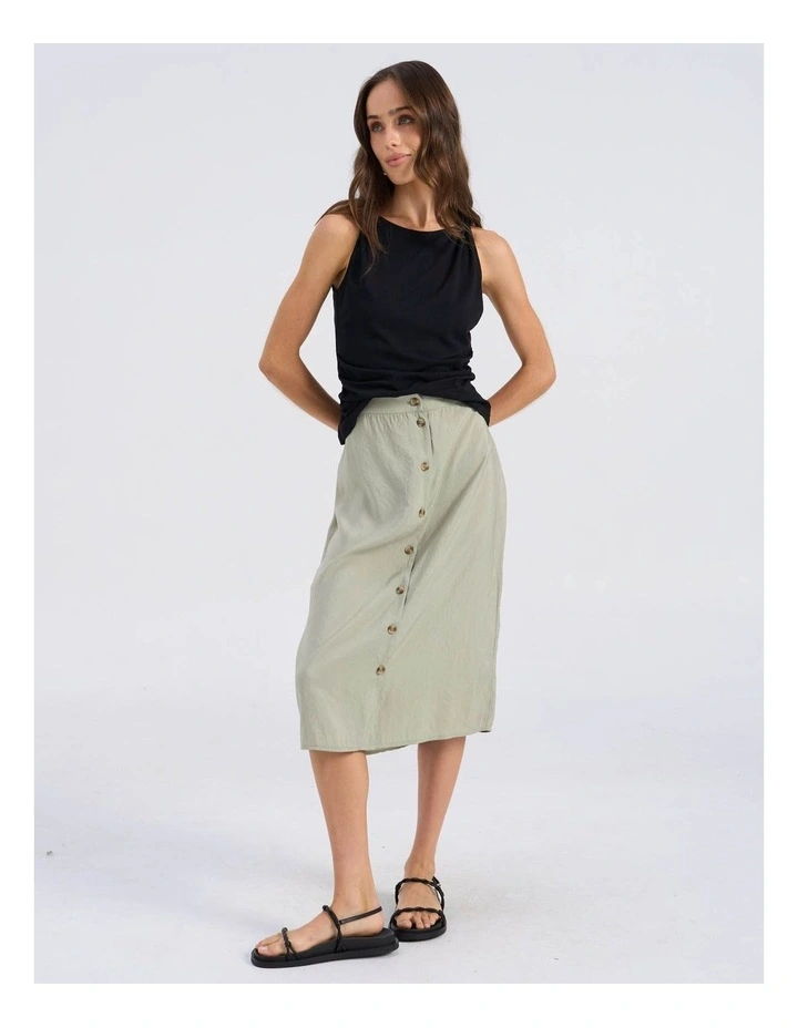 Rose Buttoned Midi Skirt in Khaki image 4