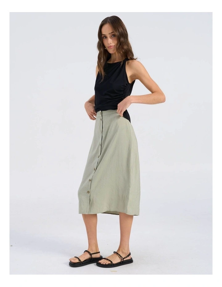 Rose Buttoned Midi Skirt in Khaki image 5
