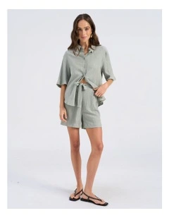 Ricki High Waisted Tie Shorts in Khaki