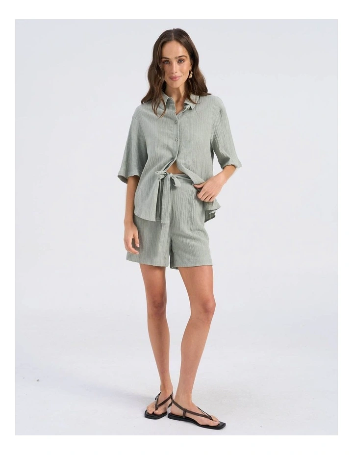 Ricki High Waisted Tie Shorts in Khaki image 1