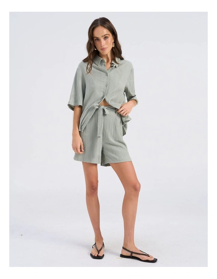 Ricki High Waisted Tie Shorts in Khaki image 3