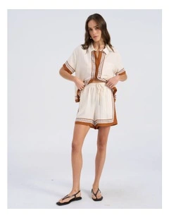 Elise High Waisted Printed Shorts in Cream