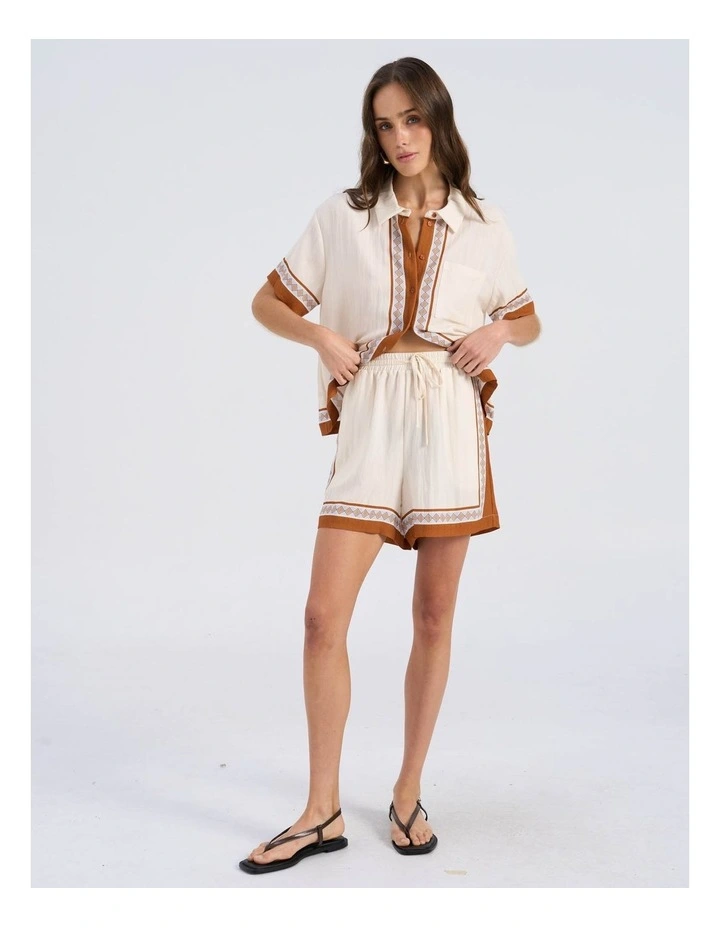 Elise High Waisted Printed Shorts in Cream image 1