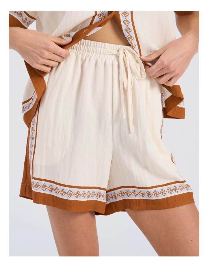 Elise High Waisted Printed Shorts in Cream image 2
