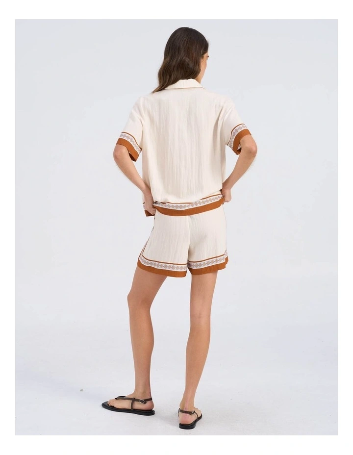 Elise High Waisted Printed Shorts in Cream image 5