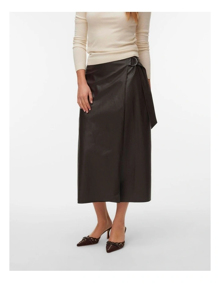Polly High Waisted Midi Wrap Skirt in Brown image 1