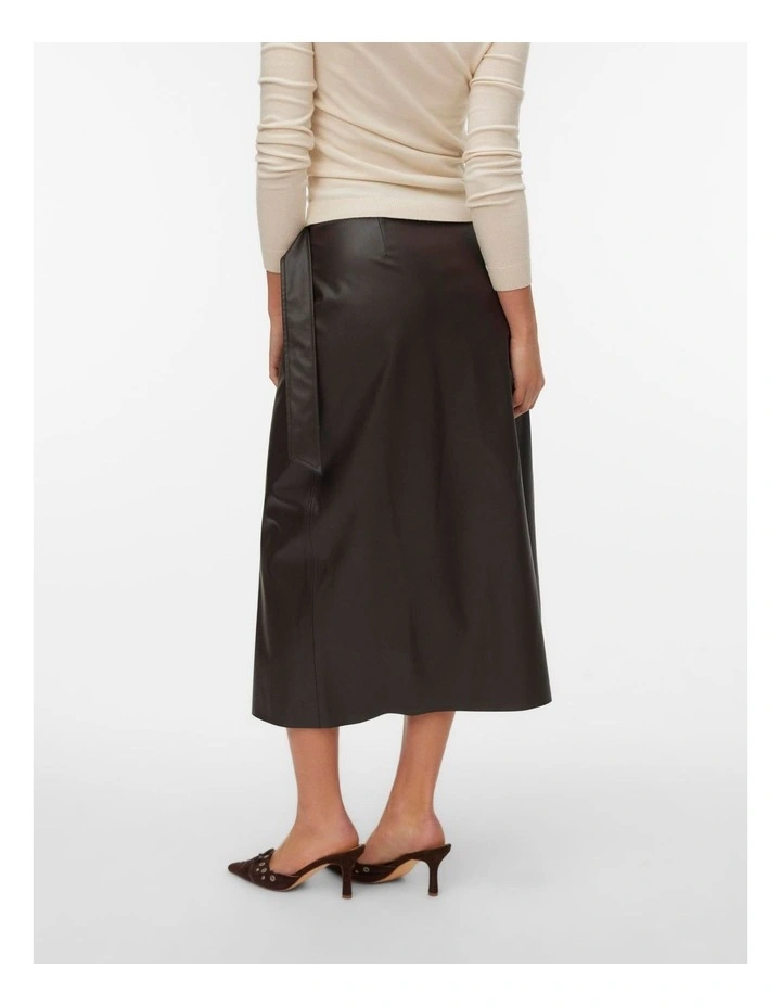Polly High Waisted Midi Wrap Skirt in Brown image 3