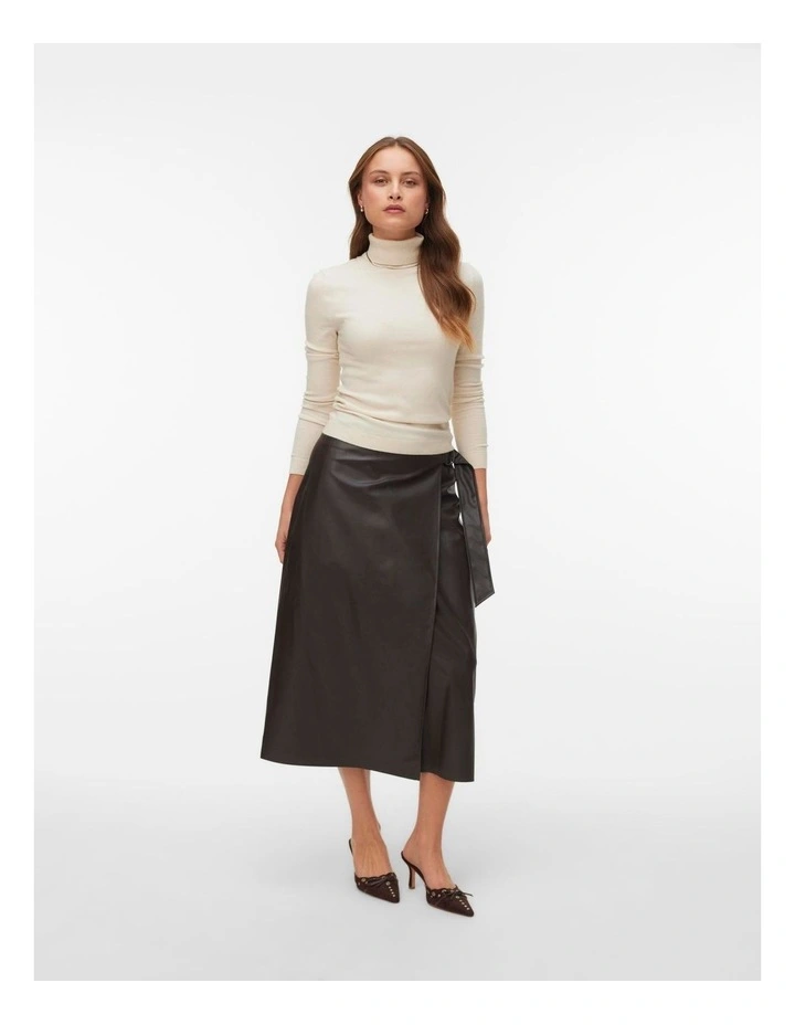 Polly High Waisted Midi Wrap Skirt in Brown image 4