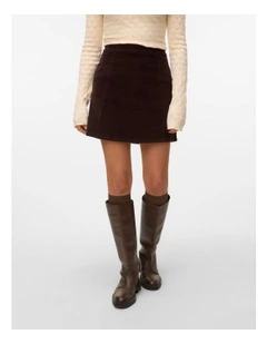 Kata High Waisted Corduroy Pleated Mini Skirt in Chocolate