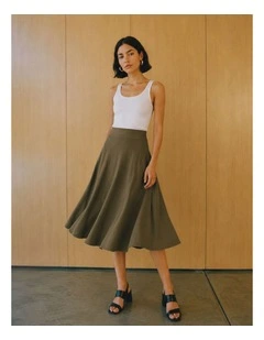 Gislena Cotton Midi Skirt in Khaki
