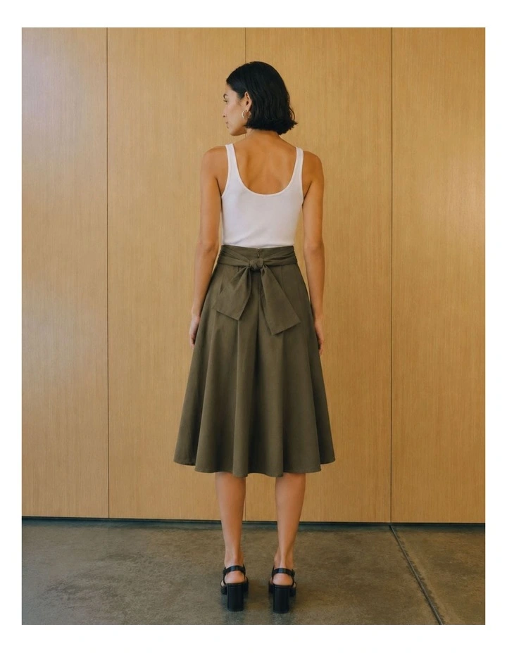 Gislena Cotton Midi Skirt in Khaki image 2