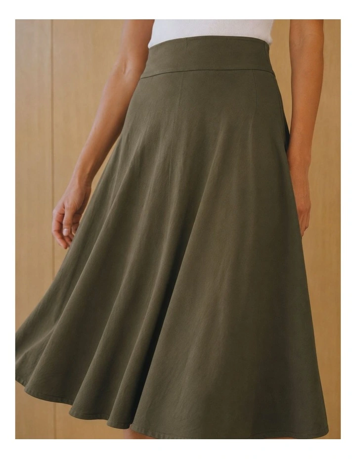 Gislena Cotton Midi Skirt in Khaki image 3