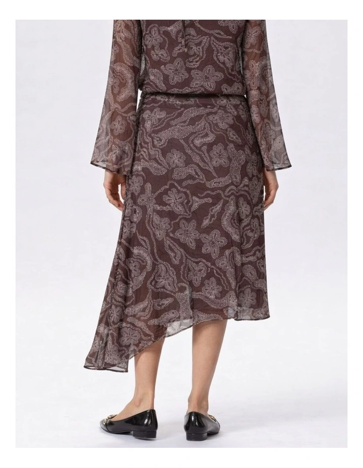 Maira Asymmetric Printed Midi Skirt in Brown image 2