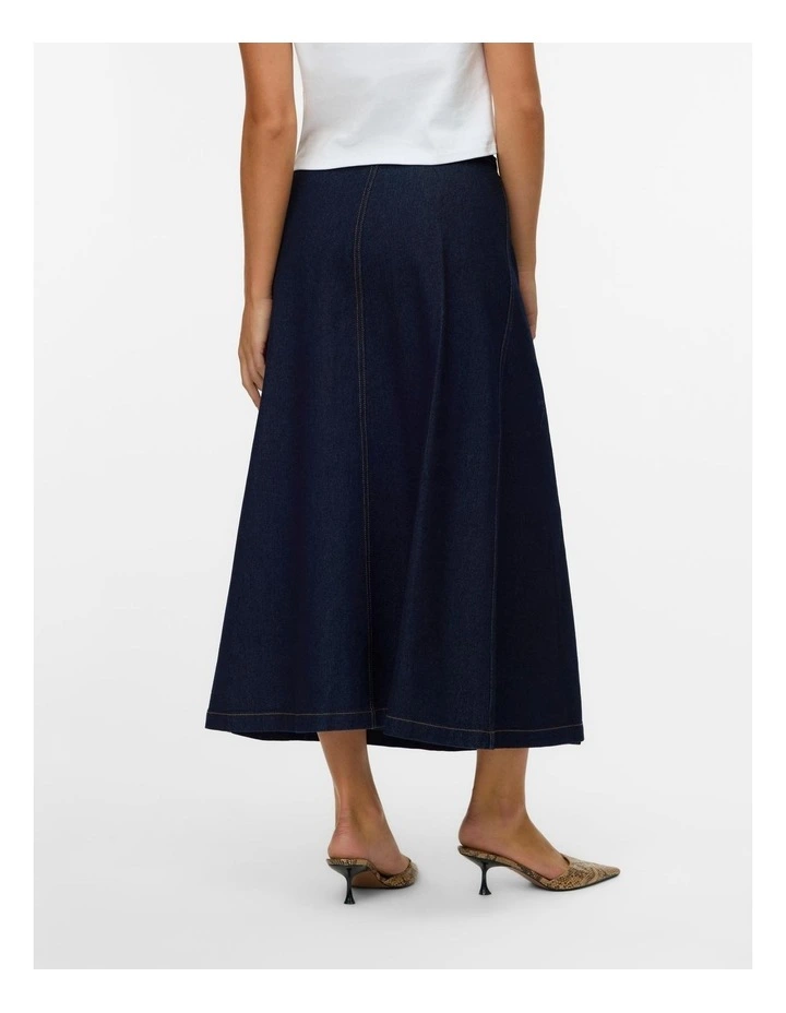 Calista High Waisted Denim Skirt in Dark Blue Denim image 2